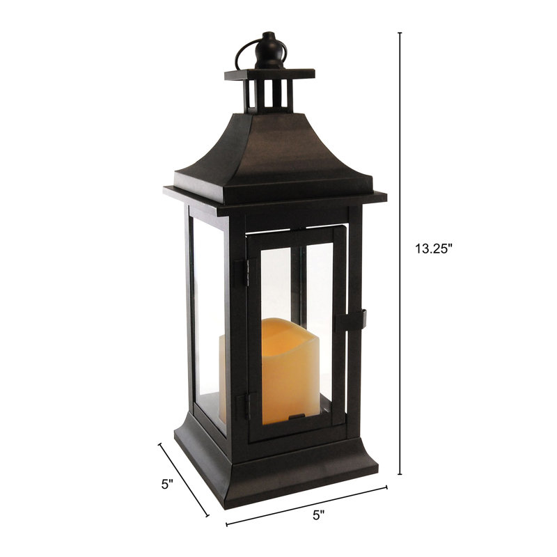 Lanterne en métal avec bougie à piles, H 13,25 po x l 5 po x P 5 po