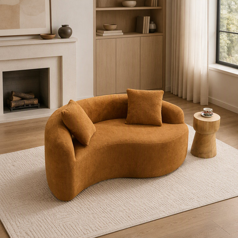 Canapé d'angle incurvé en chenille : double profondeur, aucun assemblage requis, compact pour les petits espaces, luxueux et confortable