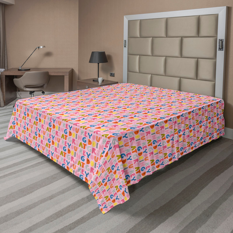 Ambesonne Expression Top Flat Sheet Positive Lettering Plot Multicolor and Pale Pink, California King Flat Sheet