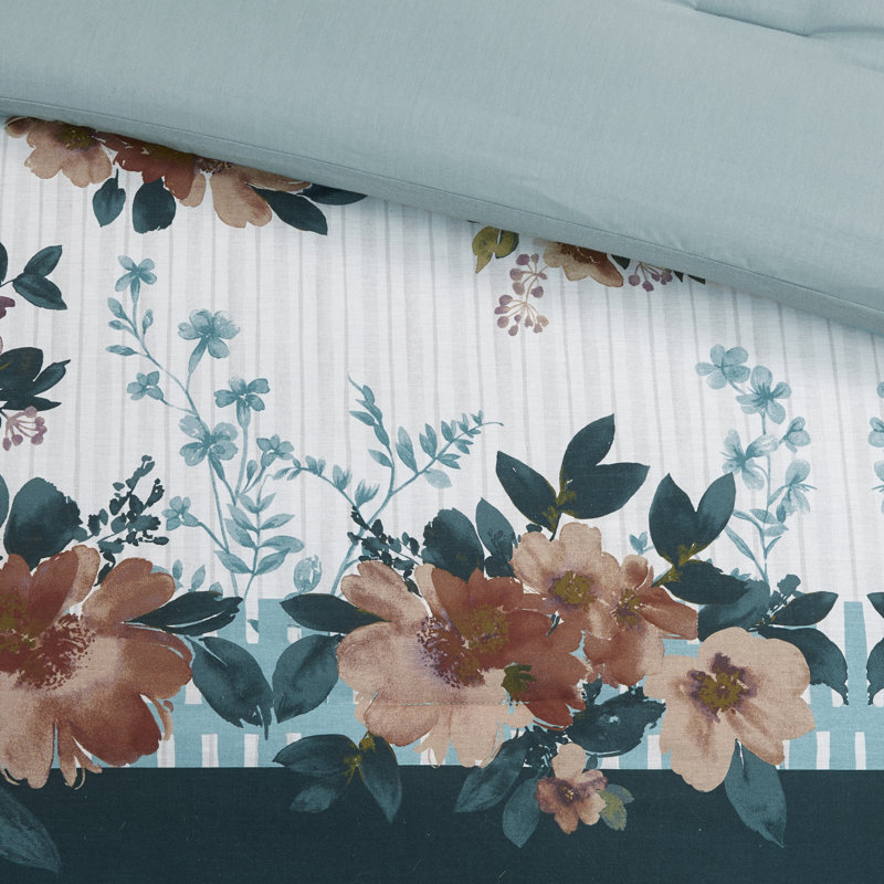 Gray Floral Cotton 5-Piece Bedspread Set