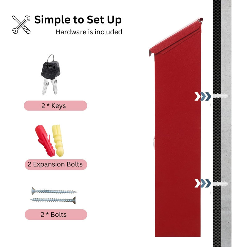Steel Wall Mounted Post Box, Red