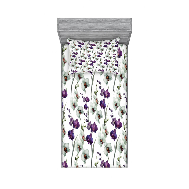 Microfiber Floral Sheet Set, Twin Sheet Set with Fitted Sheet