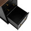 Bureau d'ordinateur en L peu encombrant avec plateau à clavier et stations de recharge, bureau d'angle en noyer de ferme avec huche arquée, bureau personnel tout-en-un avec tiroirs classeurs pour bureau, noir