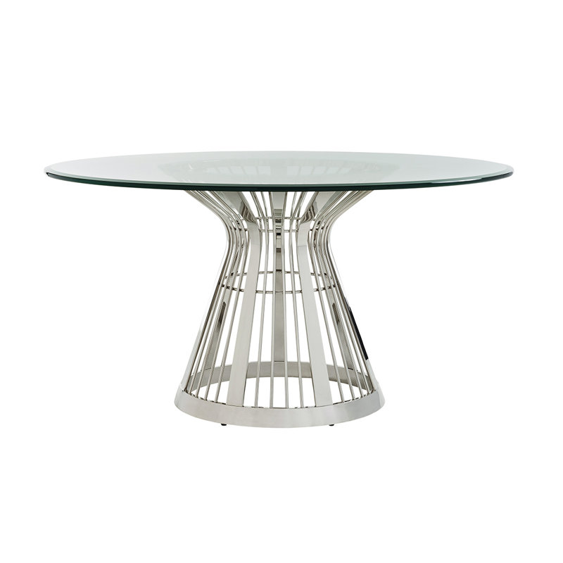 Contemporary Round Glass Dining Table with Stainless Steel Base