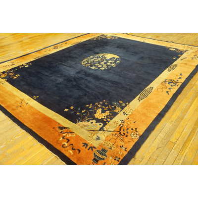 Antique Peking Room Size Wool Blue Navy, Yellow / Gold / Orange Rug