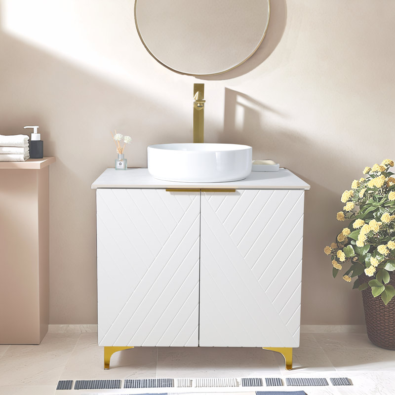 Ensemble de meuble-lavabo simple 30 po blanc moderne, 32", Ovale