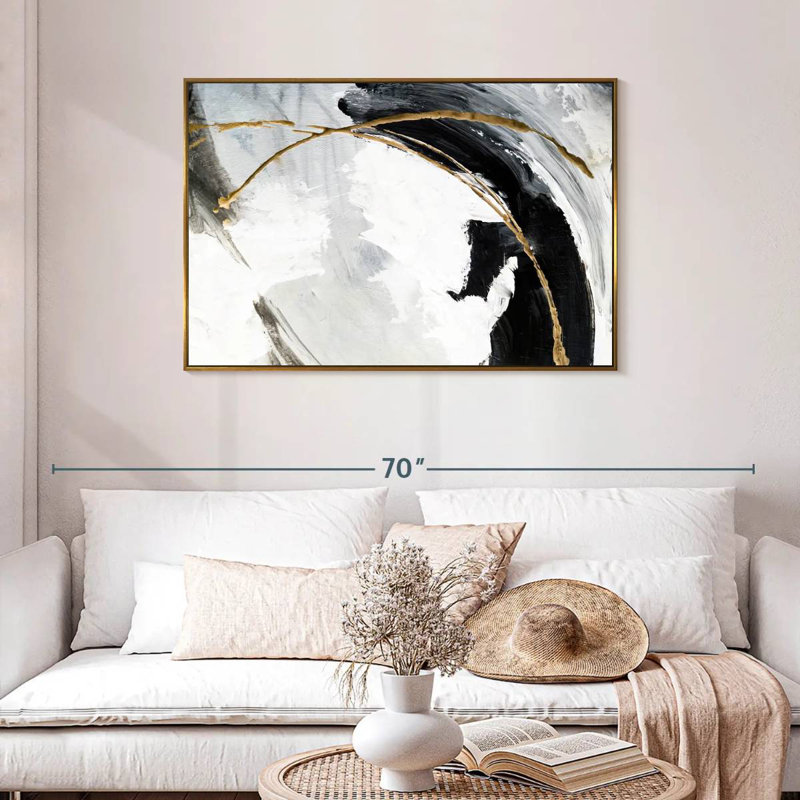 Noir, blanc et or Arciniega, Cadre flottant doré, 43 po x 29 po