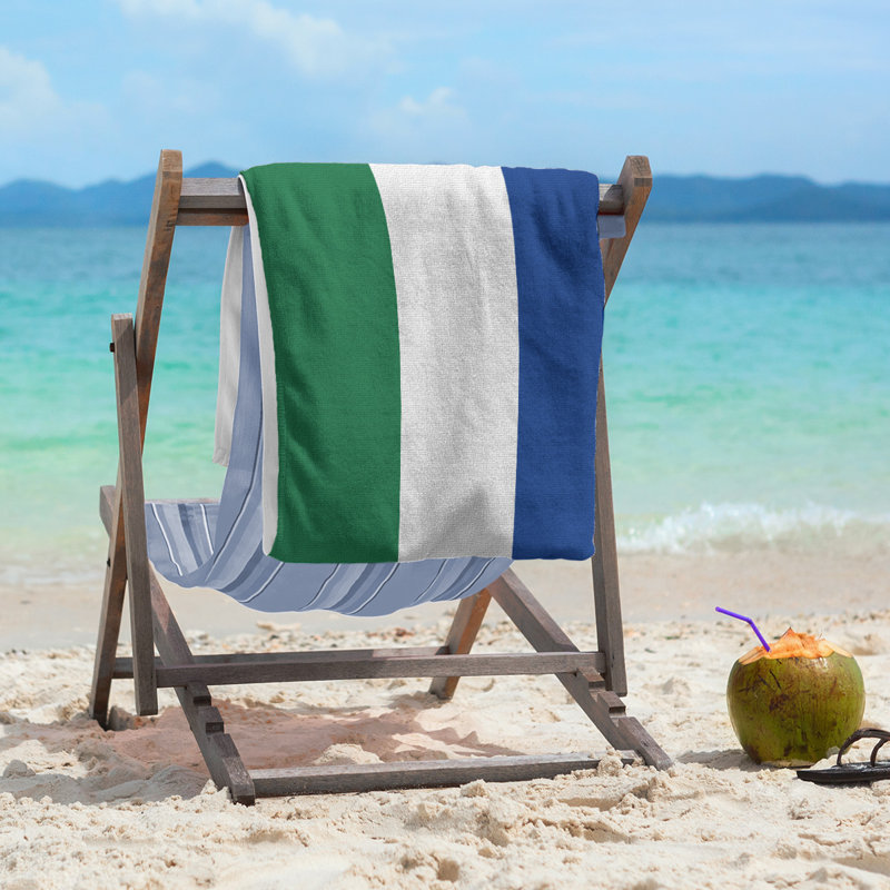 Cotton Blend Beach Towel, Green/Off White/Blue