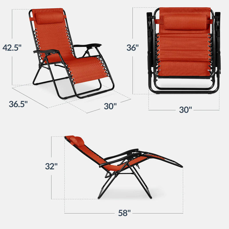 Set Of 2 Zero Gravity Patio Chair, Burnt Orange