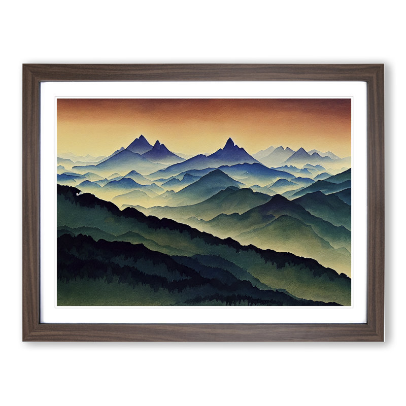 Cool Mist Mountains Vol.1 - Framed Print, 46cm H x 64cm W x 2cm D, Walnut