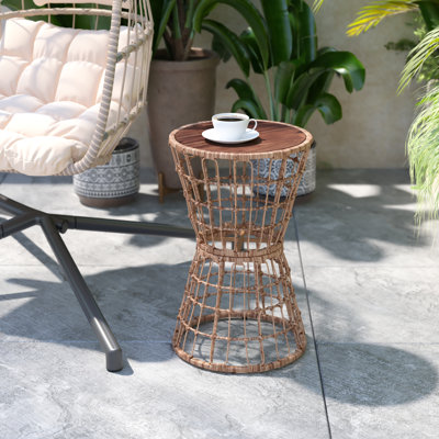 Dorado Indoor/Outdoor Boho Rattan Rope Table with Acacia Wood Top