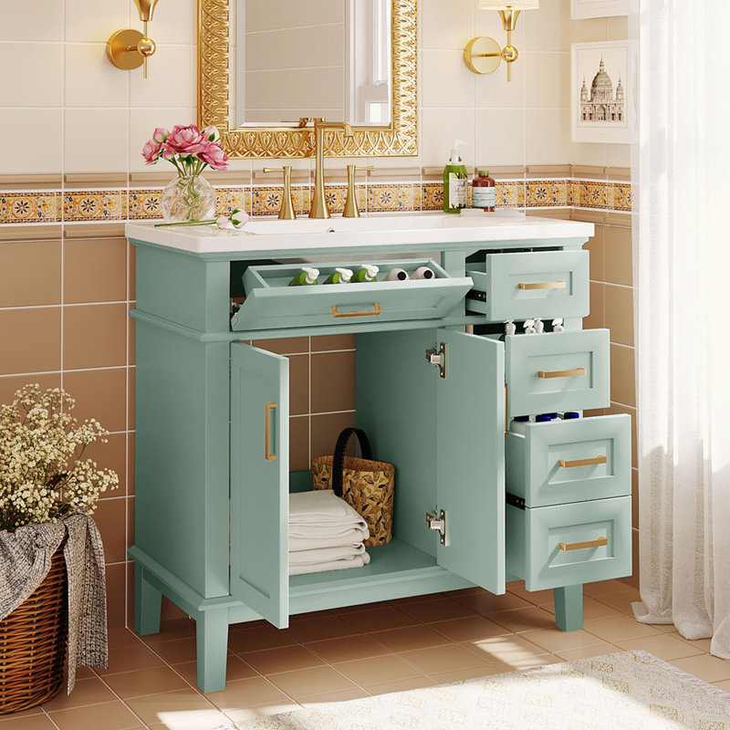Meuble-lavabo moderne avec lavabo en résine, Vert