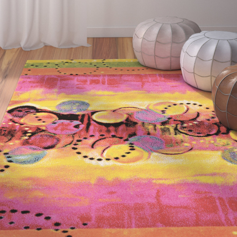 Bungalow Rose Abstract Flatweave Pink/Orange Area Rug | Wayfair