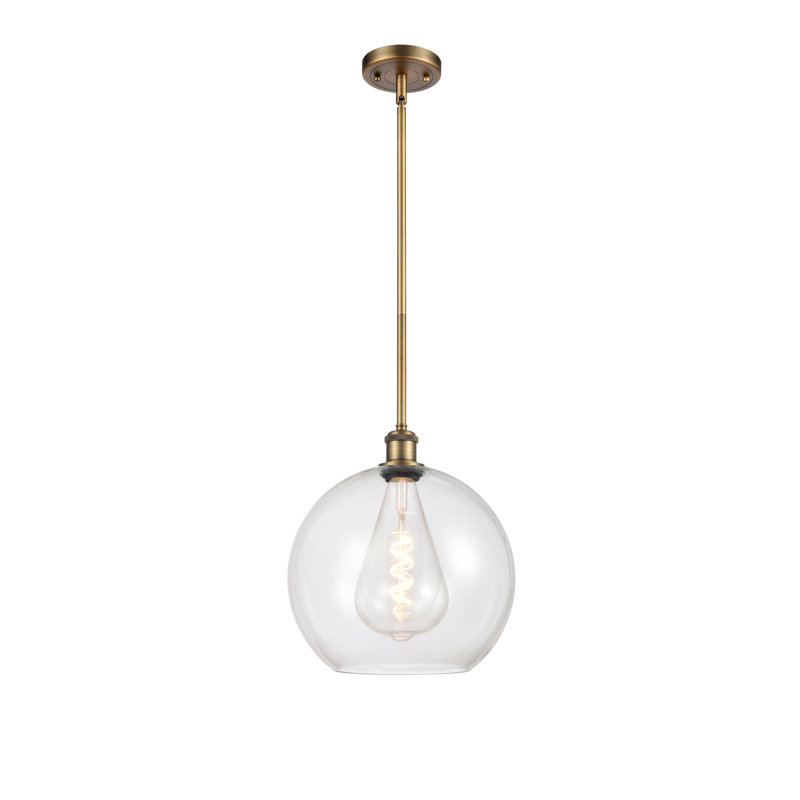 Luminaire suspendu sphère 1 lumière Cindi, H 14,38 po x l 11,75 po x P 11,75 po, Transparent, Laiton brossé