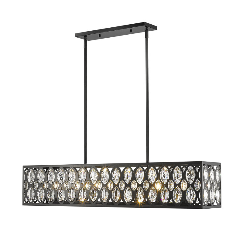 Lustre rectangulaire unique à 7 lumières Delphina, Noir mat, H 8,75 po x l 42,75 po x P 8,5 po