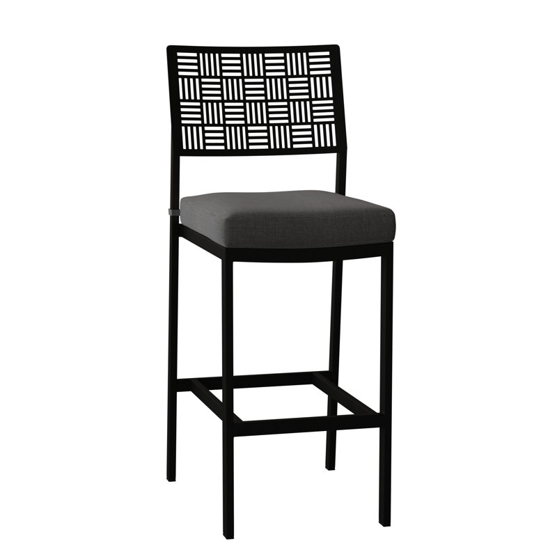 New Century Outdoor Bar Stool, Canvas Heather Beige Sunbrella® Canvas, Textured Black