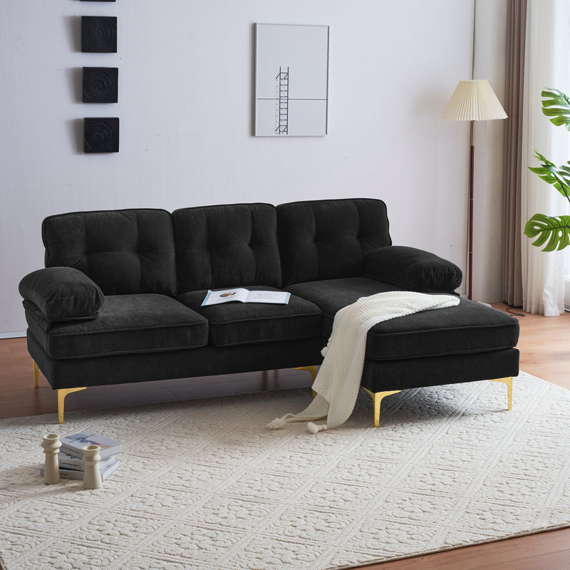 Meganmarie 83'' Velvet Sofa Chaise, Black Velvet