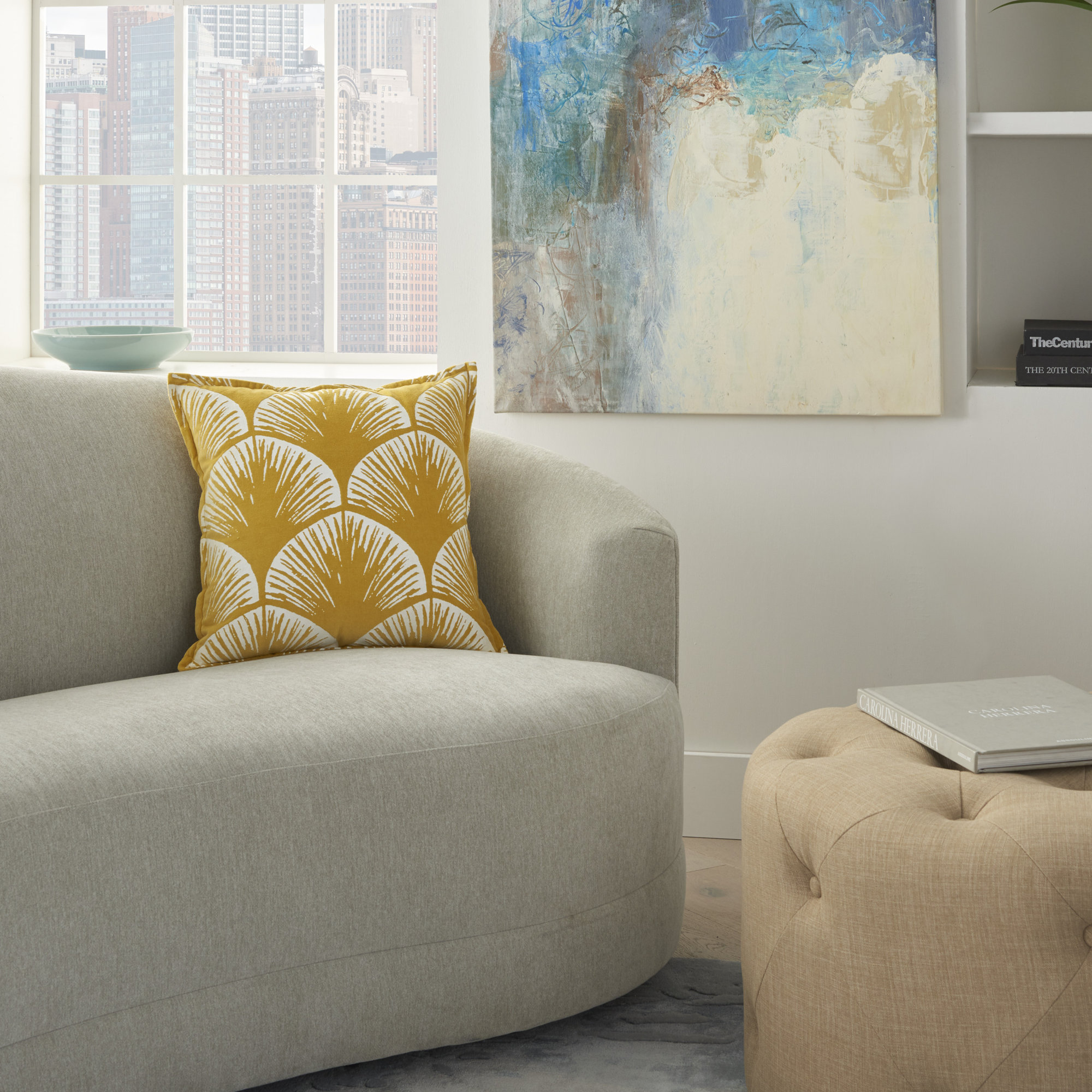 Arielle Cotton Throw Pillow, 18'' H x 18'' W, Yellow Geometric 1