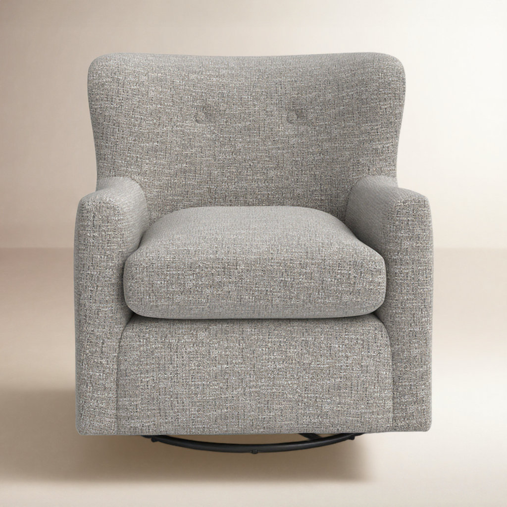 Bendigo Upholstered Swivel Barrel Chair, Granite Performance Weave