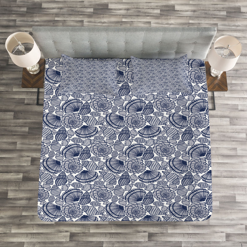 Adryen Dark Blue/White Microfibre Bedspread Set, 220 x 264 cm