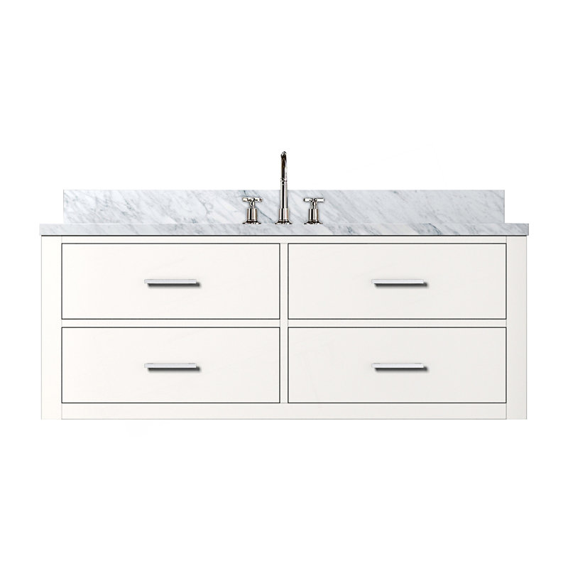 Design moderne 48 po X P 22 po D Meuble-lavabo simple avec comptoir en marbre de Carrare et robinet, Blanc