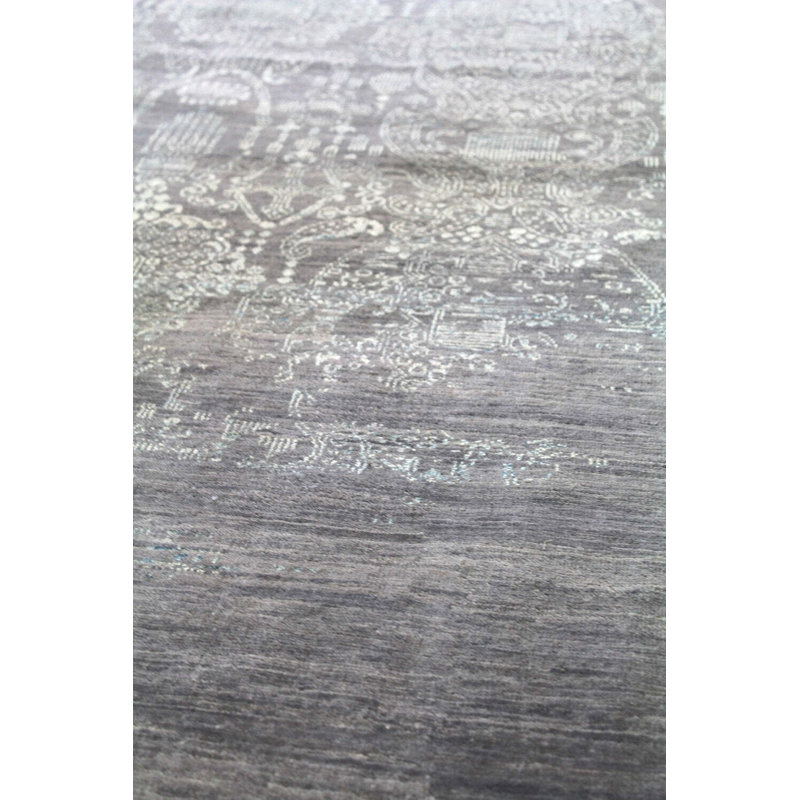 Erased Wool Abstract Area Rug in Gray/Silver/Turquoise, Runner 2'4" x 14'1"