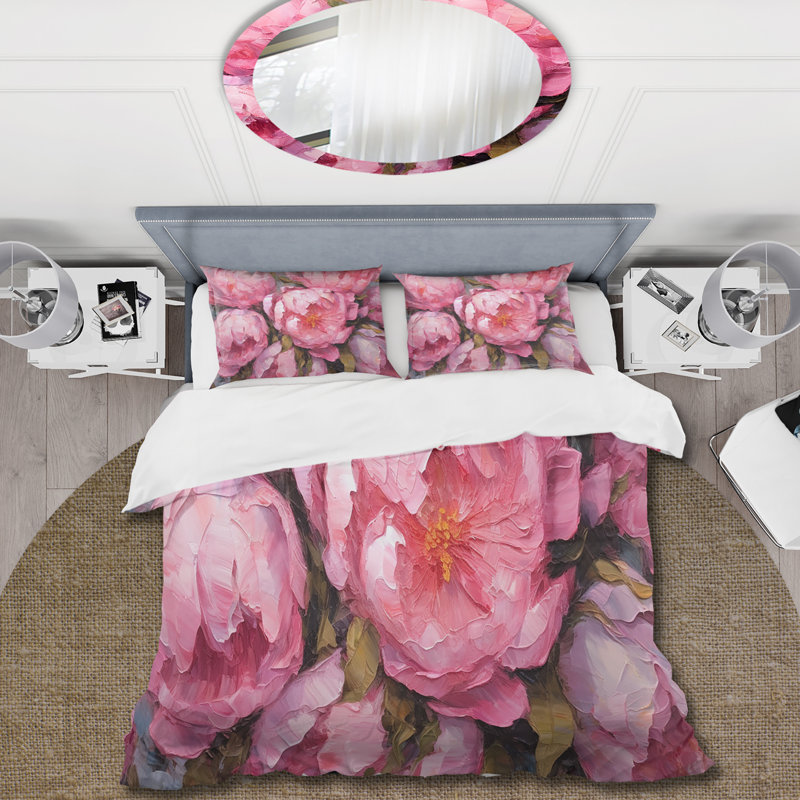 Pink Pivoine Perfection I - Ensemble de housse de couette floral - Microfibre de polyester