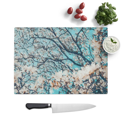 Tempered Glass Pale Magnolia Tree Chopping Board