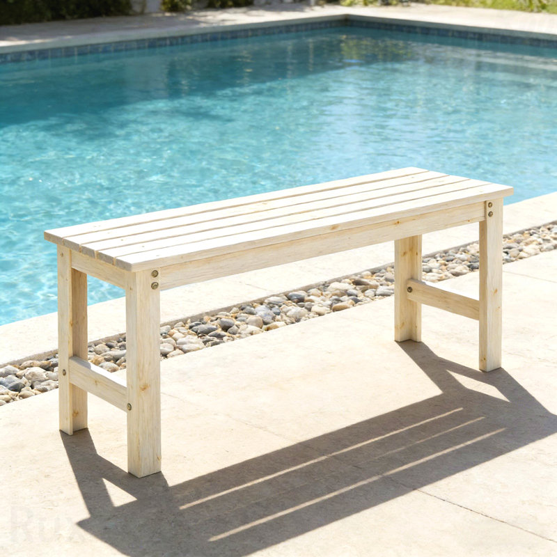 Banc à lattes sans dossier, banc d'extérieur en bois, Brun pâle