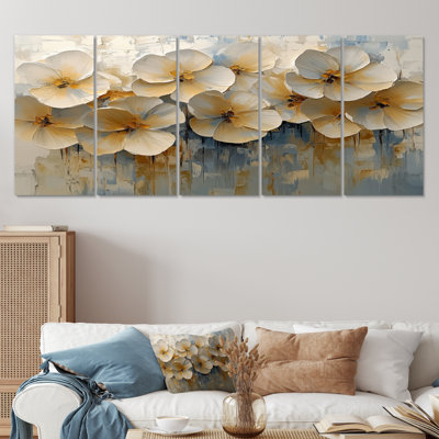 «Violet Flowers Dreaming In Fields II» - art mural Violets - art mural traditionnel sur toile 5 pièces