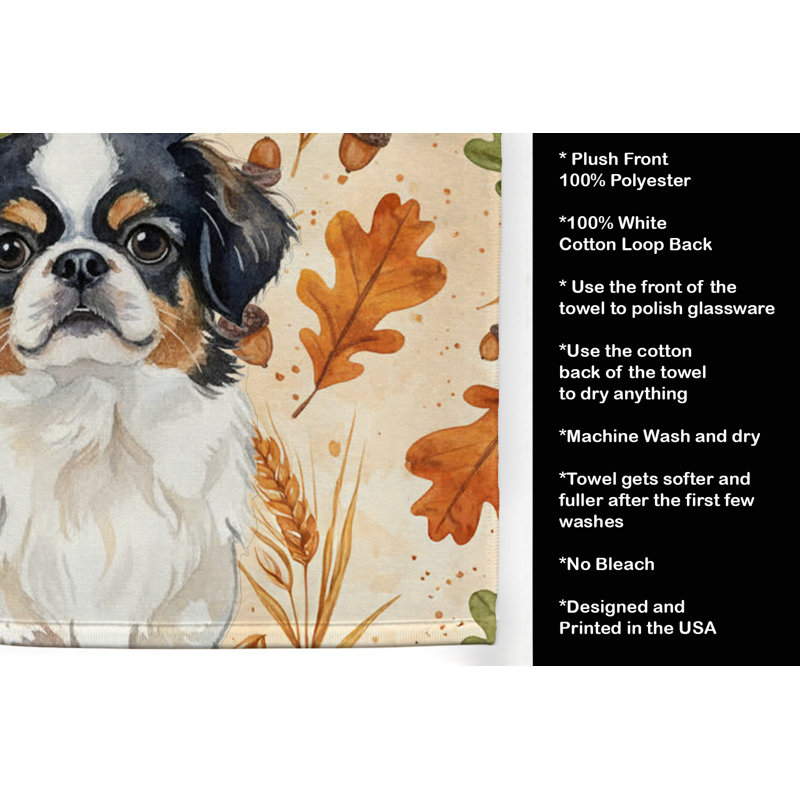 Tricolor Japanese Chin Heirloom Fall Kitchen Towel, Tricolor Japanese Chin