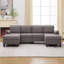 Canapé d'angle modulaire Cloud en forme de L, 260 cm (L) x 144 cm (P) x 87 cm (H), mélange de lin, 3 pièces, gris foncé, rangement sous l'assise avec pouf multifonction