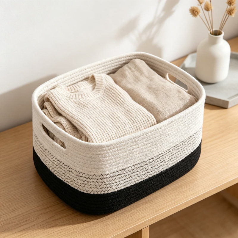 Ensemble de 4 paniers de rangement tissés, bacs de rangement en corde de coton pour tablettes, placard, jouets, livres et serviettes, rangement durable pour le salon et la chambre à coucher