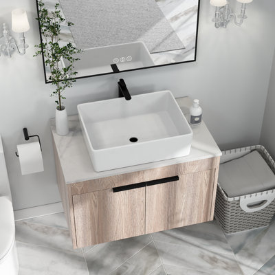 Lawan 23.6'' Single Wall-Mounted Bathroom Vanity with Ceramic Sink Top