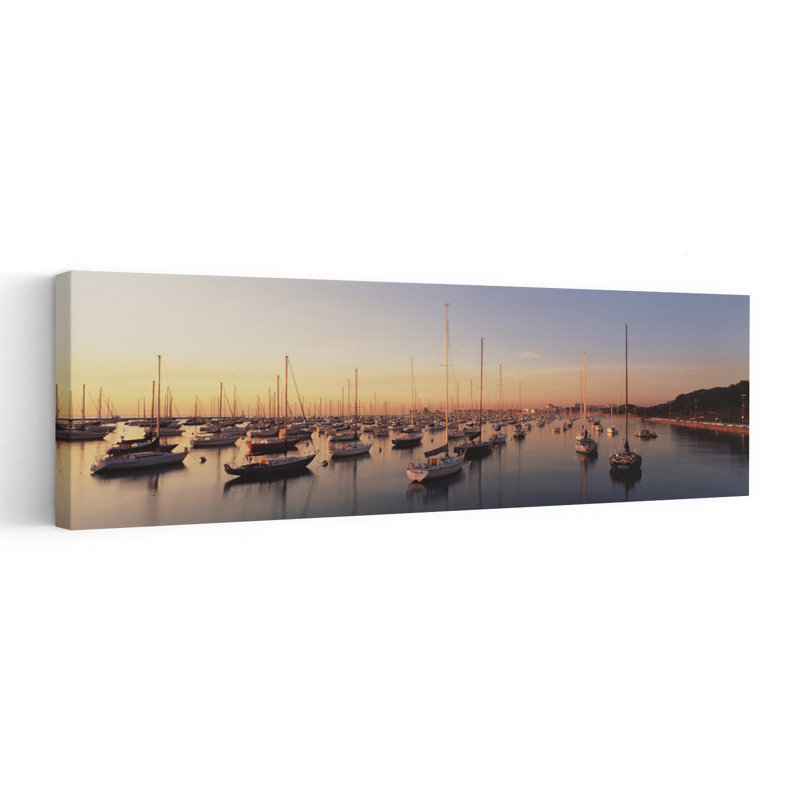Coucher de soleil et port, Chicago, États-Unis, art mural contemporain Sunset, H 12 po x l 36 po