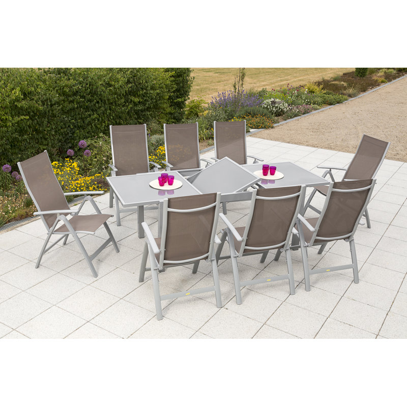Vallee 8 - Person Patio Dining Set with Extendable Rectangular Table, Taupe