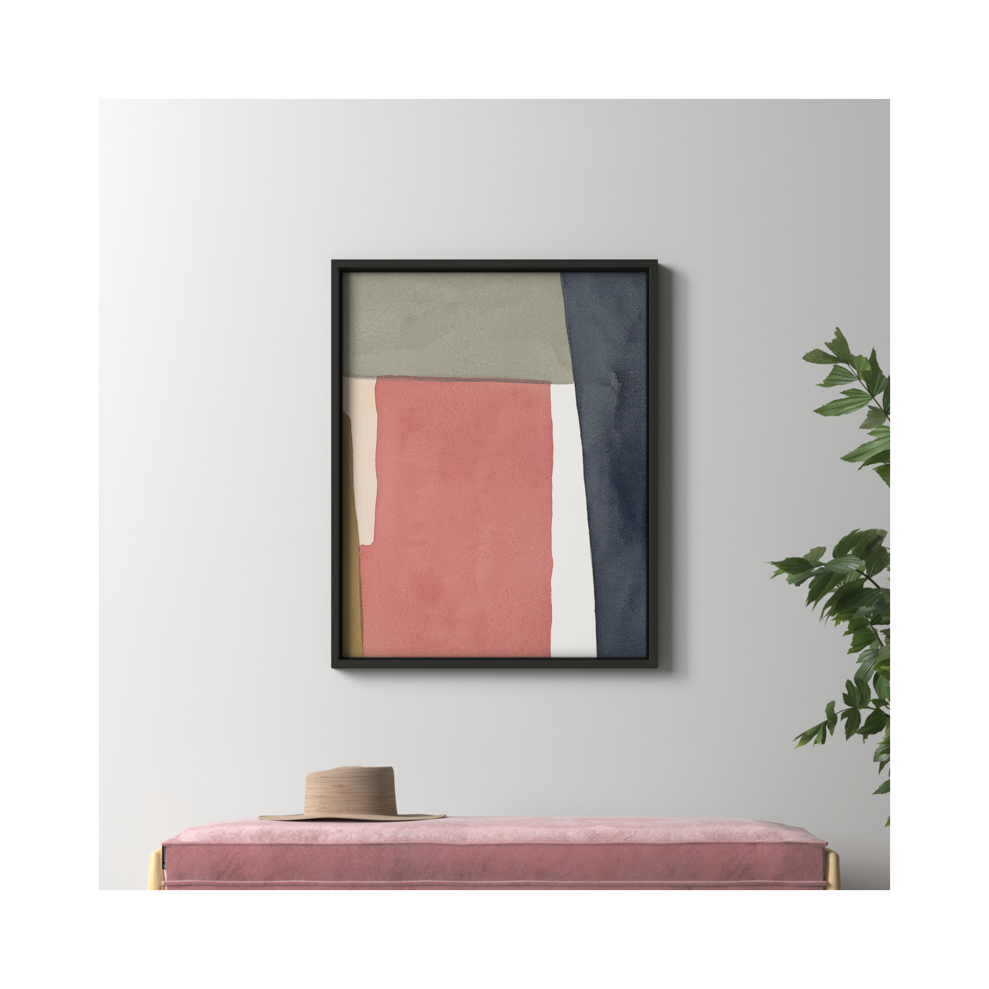 Warm Pink And Indigo by Julia Balfour, Black Framed Canvas, 38" H x 30" W x 1.4" D