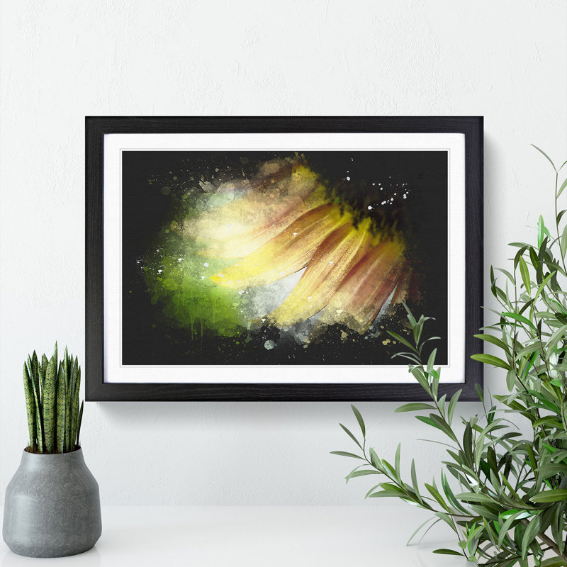 Sunflower Vol.1 Paint Splash - Picture Frame Graphic Art, 65cm H x 90cm W x 2cm D, Black