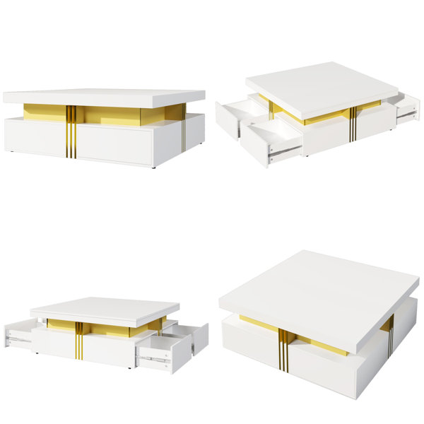 Brayden Studio Modern Glossy Square Storage Coffee Table with 4 Drawers ...