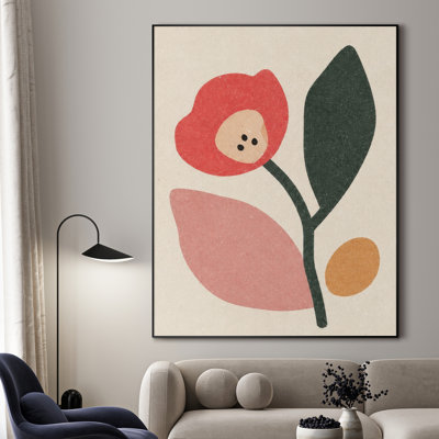Très grand art mural imprimé floral minimaliste en rose et vert doux pour le salon ou la chambre à coucher - "Assemblage requis du cadre (cadre non fini)"
