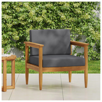 Fauteuil club d'extérieur Gavin avec structure en bois d'acacia et coussins résistants à l'eau - Gris foncé