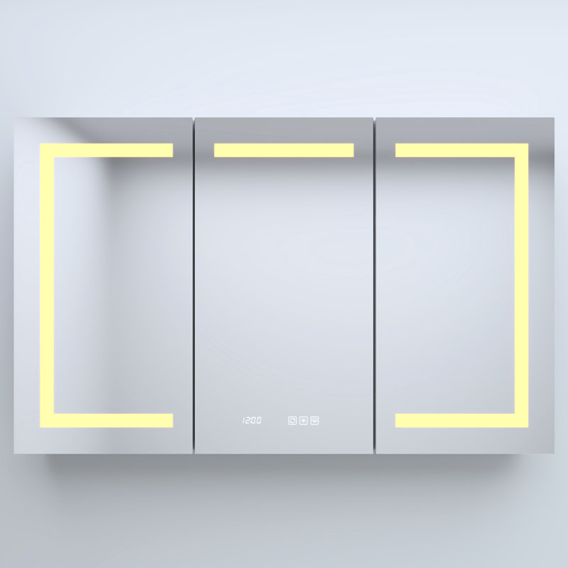 48 po L x H 30 H Armoire à pharmacie en aluminium argenté avec miroir, conduit, horloge
