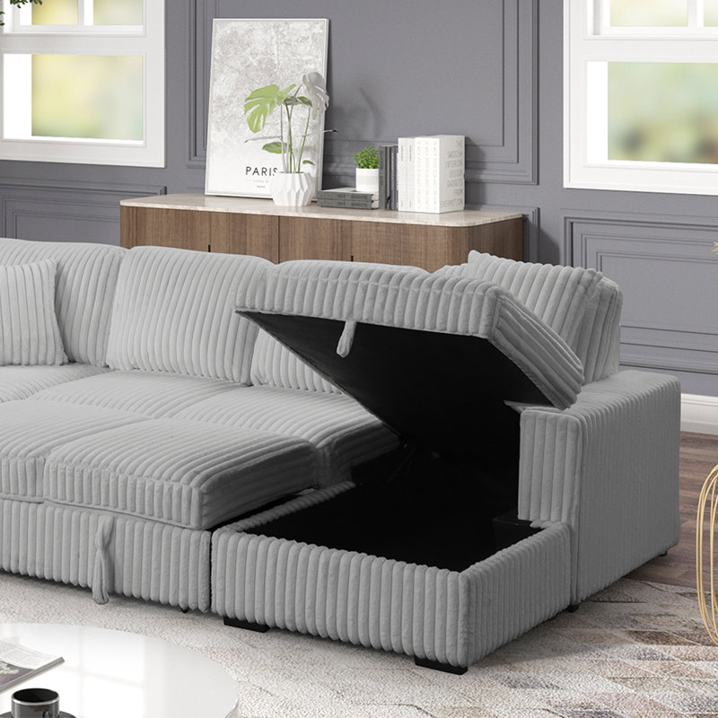 Canapé modulaire Ratasha, Mélange de polyester gris; velours