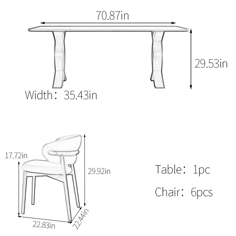 Ensemble de table de salle à manger Minimalist, H 29,53 po x L 70,87 po x l 35,43 po