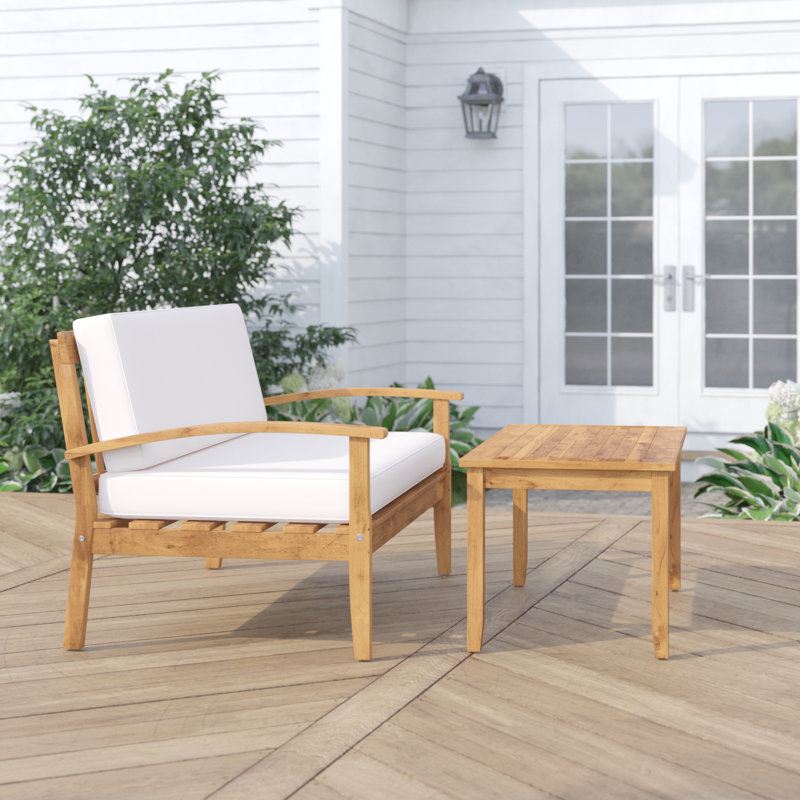 Barrentine Acacia 2 - Person Patio Conversation Set with Cushions, Brown Frame / Beige Cushion