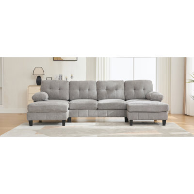 Canapé modulaire en U avec méridiennes doubles, poches de rangement et coussins d'accoudoirs pour un salon confortable