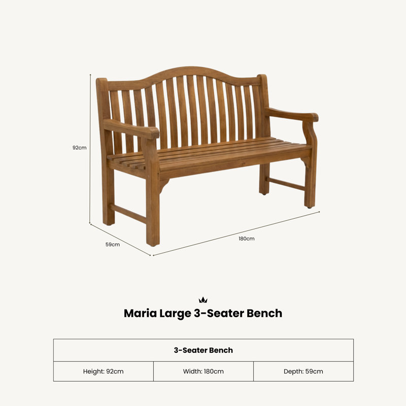 Tarone Outdoor Bench, 92cm H x 180cm W x 59cm D
