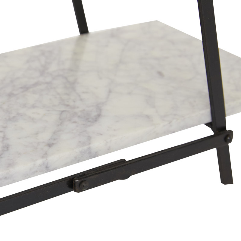 Elevated 20" White Marble and Black Metal 3-Tier Rectangular Server