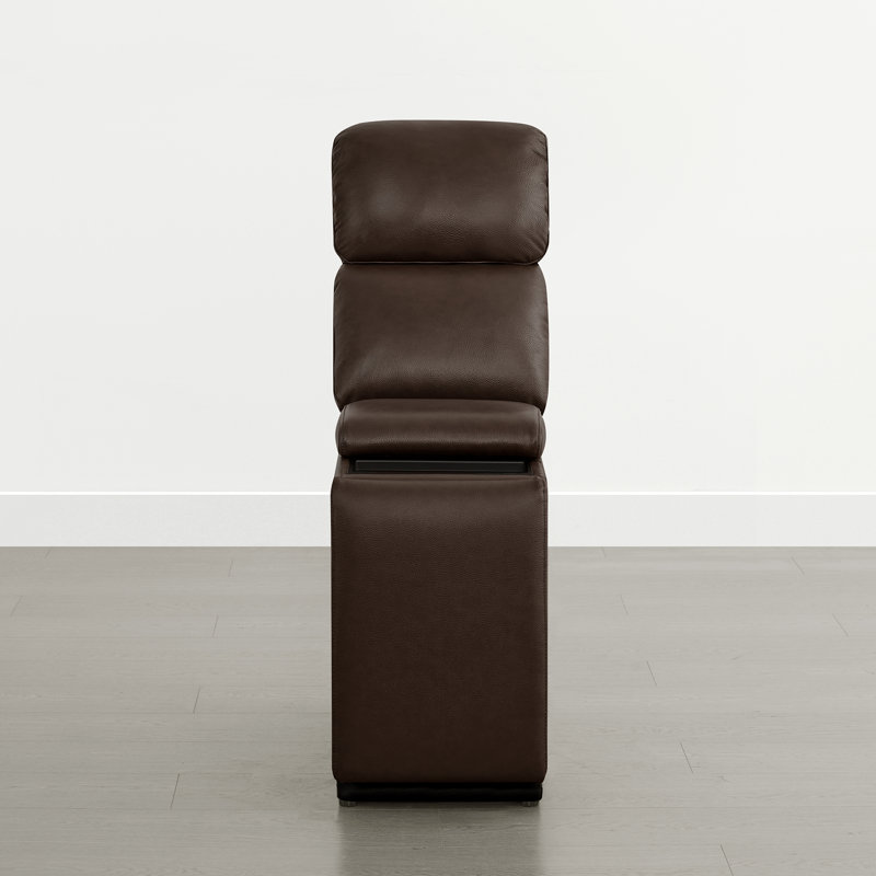 Console en cuir véritable avec chargement sans fil et rangement caché, Marron foncé