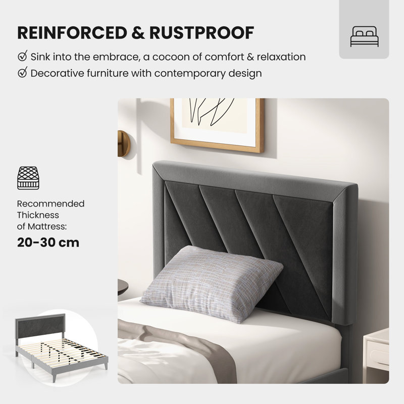Mershon Upholstered Bed, European Single (90 x 200cm)
